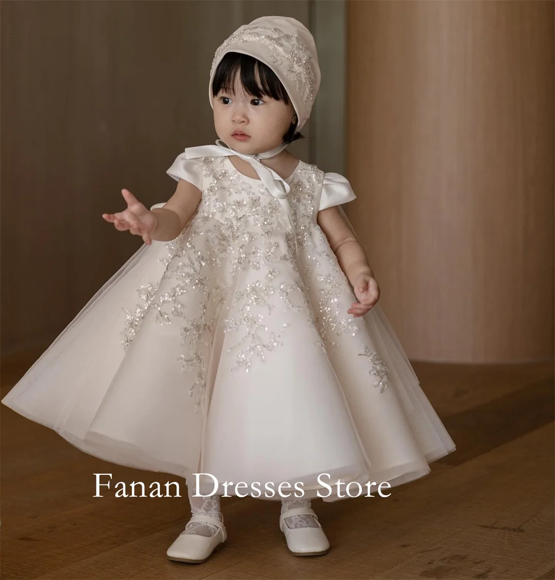 

FANAN красивые платья с цветочным узором для девочек, белое элегантное бальное платье принцессы из органзы с круглым вырезом для детей, платье для дня рождения, первого причастия
