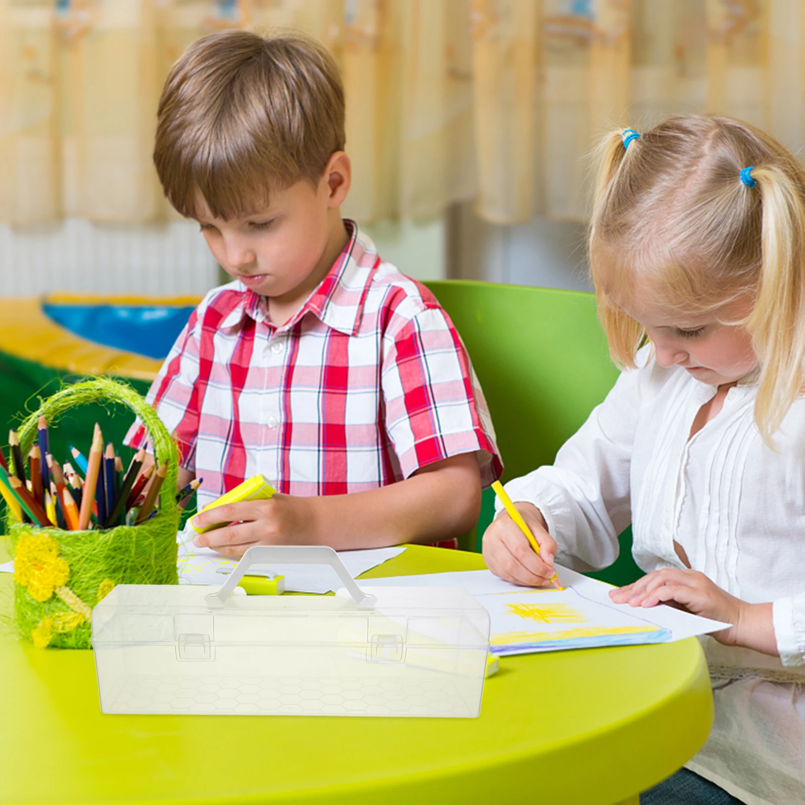 صندوق تخزين بلاستيكي شفاف، منظم شفاف بسعة كبيرة للوازم المدرسية، أدوات فنية، عناصر حرفية، حاويات أقلام الرصاص