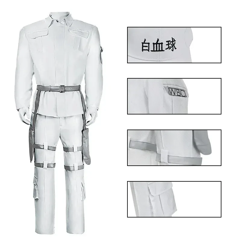 20151123 Anime Cells at Work! Neutrophil Uniform Hataraku Saibou White Blood Cell Cosplay Costume wig Coat Pants Belt Hat Golves