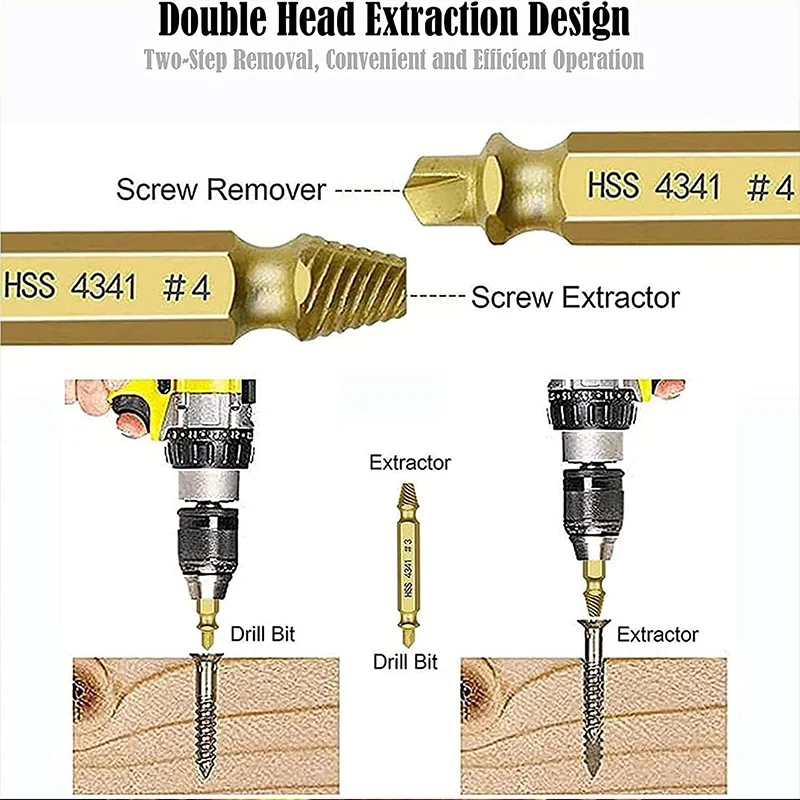 HSS Damaged Screw Extractor Drill Broken or Stripped Screw Extractor Remover Set Double Ended Broken Screw Bolt Demolition Tools