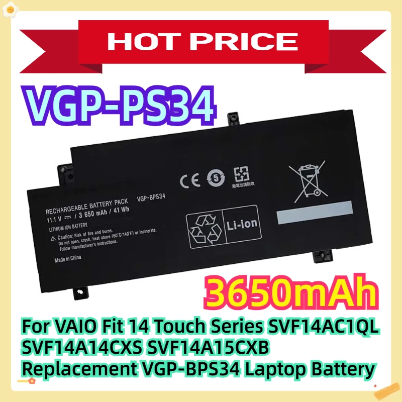 

For VAIO Fit 14 Touch Series SVF14AC1QL SVF14A14CXS SVF14A15CXB Replacement VGP-BPS34 Laptop Battery