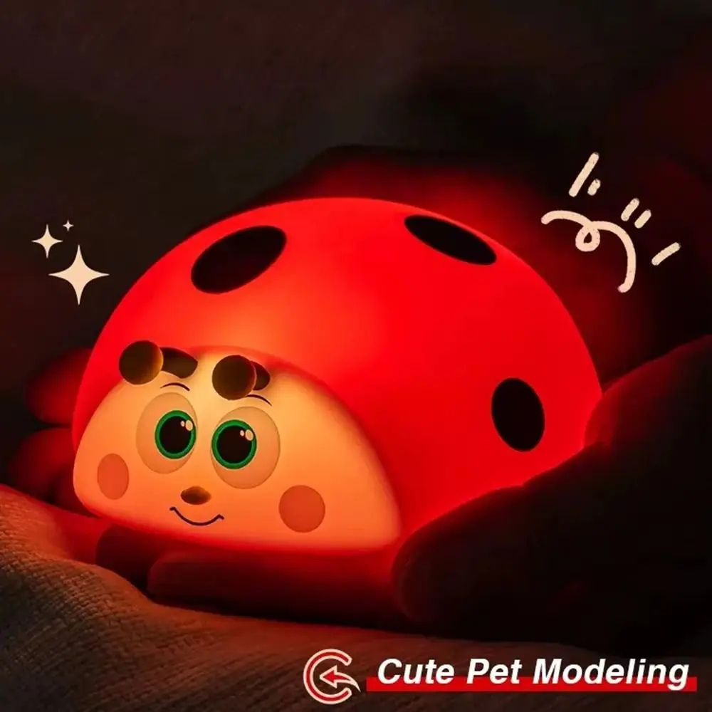 Touch Control Ladybug Night Light Type-C Rechargeable Eye Protection Nursery Sleeping Lamp Squeezable 3 Modes