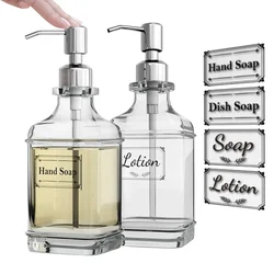 300/550ml Soap Dispenser Antique Thick Glass Hand Soap Dispenser Stainless Steel Pump with 4Pcs Clear Labels