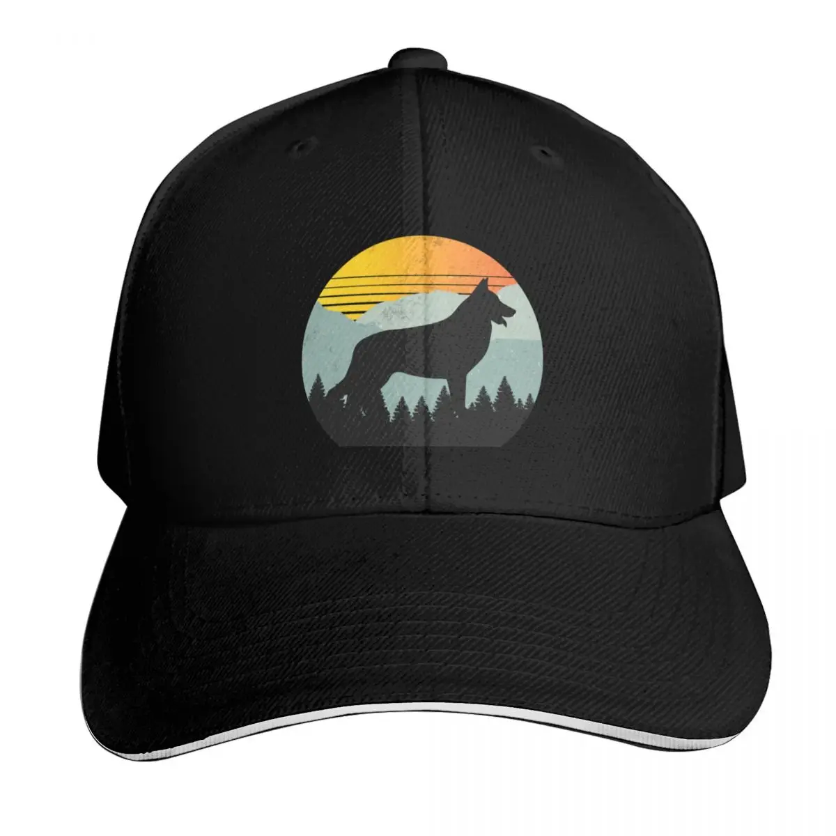 Vintage Retro Sun German Shepherd Dog Gift Baseball Cap Summer Beach Travel Streetwear Hip Hop Trendy Vintage Retro Embroidered
