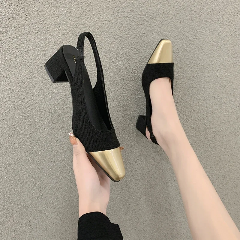 

2024 new style with follow-up shoes,Mary Jane color blocked single shoesmid heel fashionable and versatilethicksoled high heels