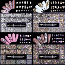 2800pcs/Box Luxury Rhinestone Nail Art Jewelry Set Glass Nail Crystals Box 3D Flat Glass Shaped Diamond Nails Decoration Gem