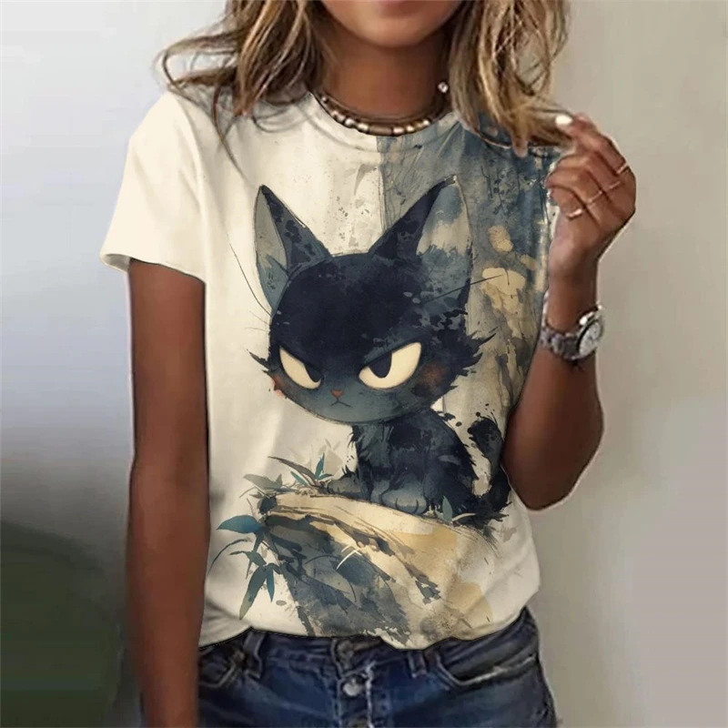 Cute Animal 3d Print Women's T Shirt Female Kawaii Black Cat Tshirt Girls Casual Funny Short Sleeve Tee Lady Fashion Top Clothes