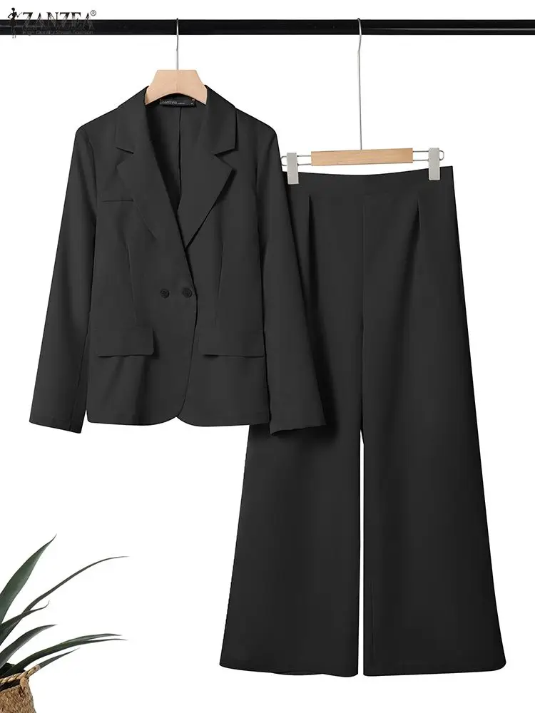 

Women's Fashion 2 Piece Sets Minimalist Lepel Neck Blazer and Wide Leg Pants 2pcs Suits 2026 Spring ZANZEA Woman Outfits S-3XL