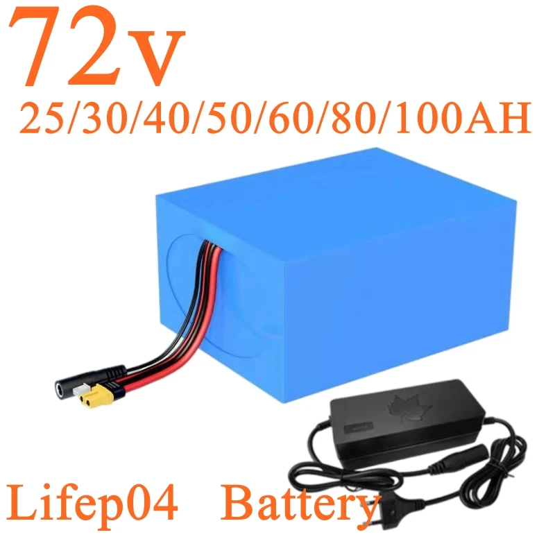 Batterie au lithium Lifepo4 avec chargeur,72V, 50Ah, 60Ah, 40Ah, 100Ah, 80Ah, BMS pour scooter, vélo électrique, moto, 3000W,