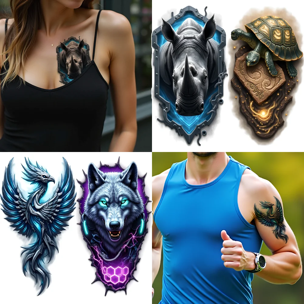 3pcs Temporary Tattoo Tattoo Designs Waterproof Long-lasting Body Stickers Animal Stickers Decorative Stickers For Adults