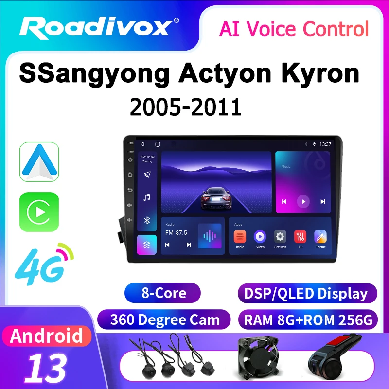 

roadivox Android car radio for SSangyong Actyon Kyron 2005 2011 GPS Navigation video Multimedia Player tape recorder carplay