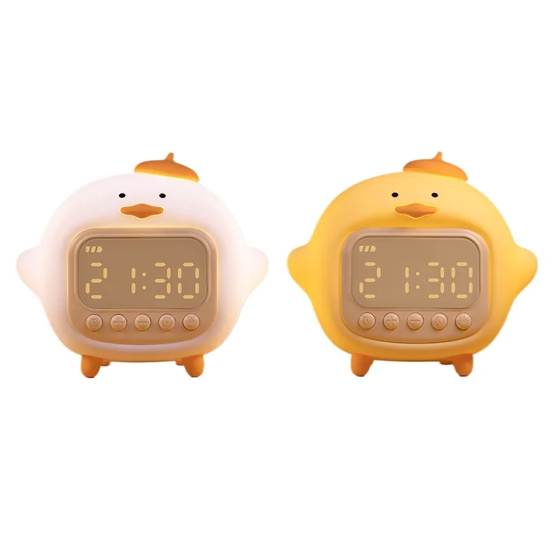 Cute Duck Alarm Clock Duck Alarm Soft Night Light Duck Alarm Brightness Silicone Rechargeable Portable Lamp Bedroom Room Decor