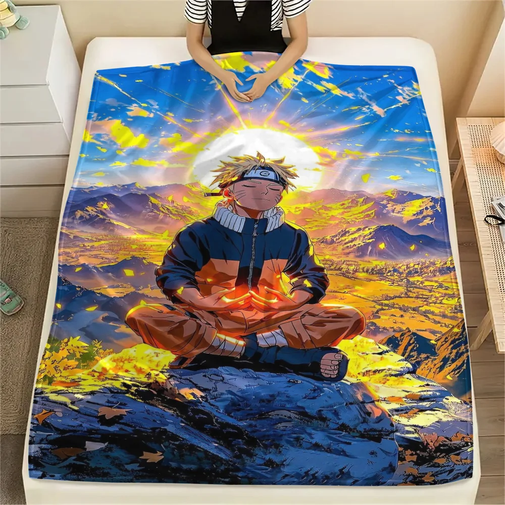Naruto Uzumaki Elegant Pattern Flannel Blanket, Warm Printed Cover for Bedroom Layout, Sofa, Bed and Travel Activity.-TING