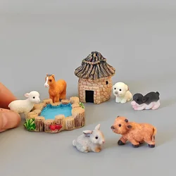 6 pcs Farm Animal Miniature Sheep Horse Dog Pig Rabbit Cattle Fence Cottage Model, DIY Fairy Garden Accessories, Room Decor