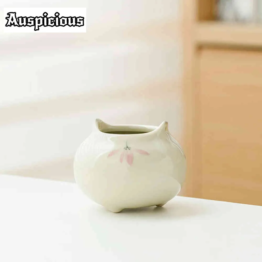 Pure Hand-painted Pink Orchid Incense Burner Retro Grass Wood Ash Double Ear Thread Fragrance Sandalwood Furnace Home Decoration