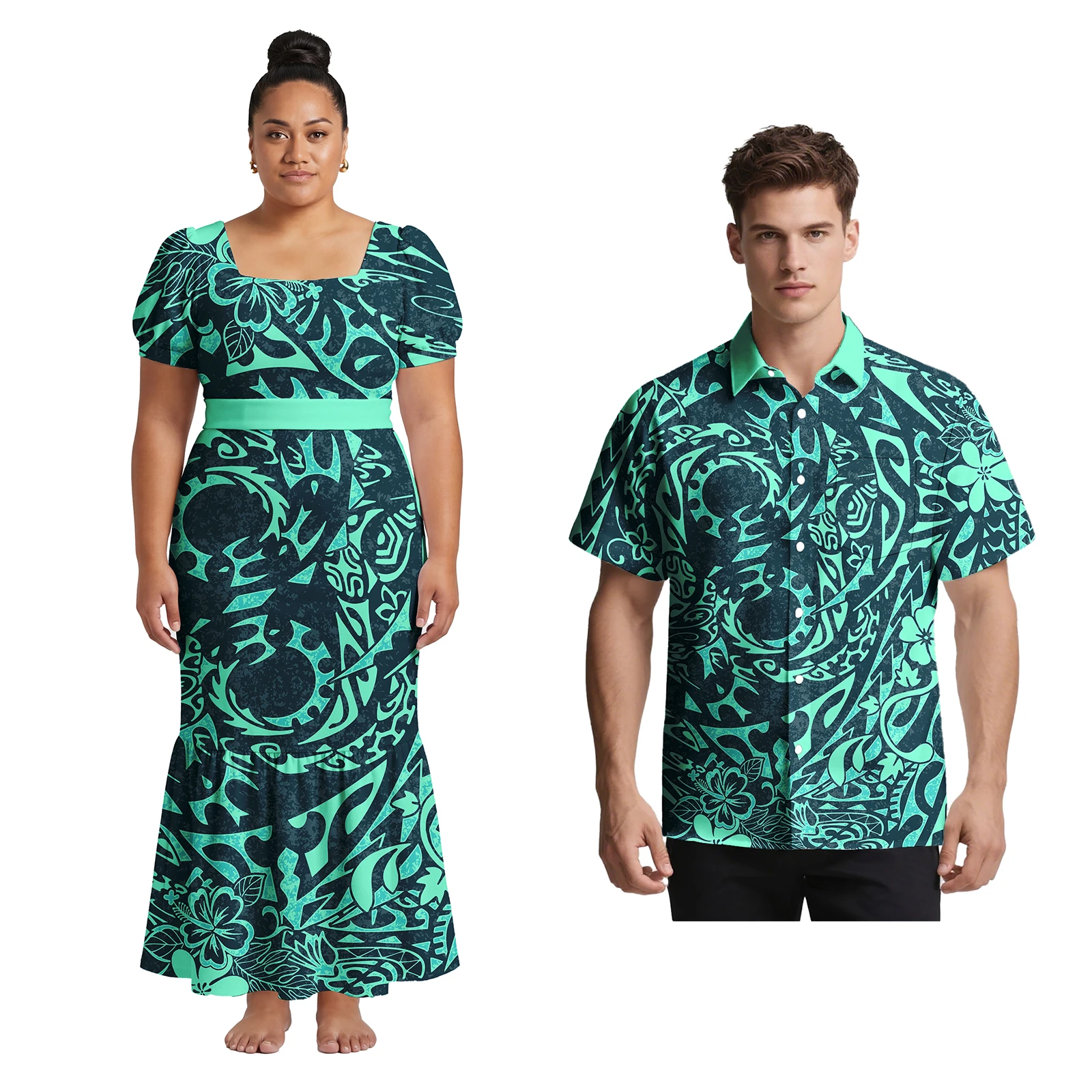 New Style Design Women Deep V Neck Off the Shoulder Dress Custom Tonga Polynesian Print Long Maxi Dress Mermaid Prom Dress