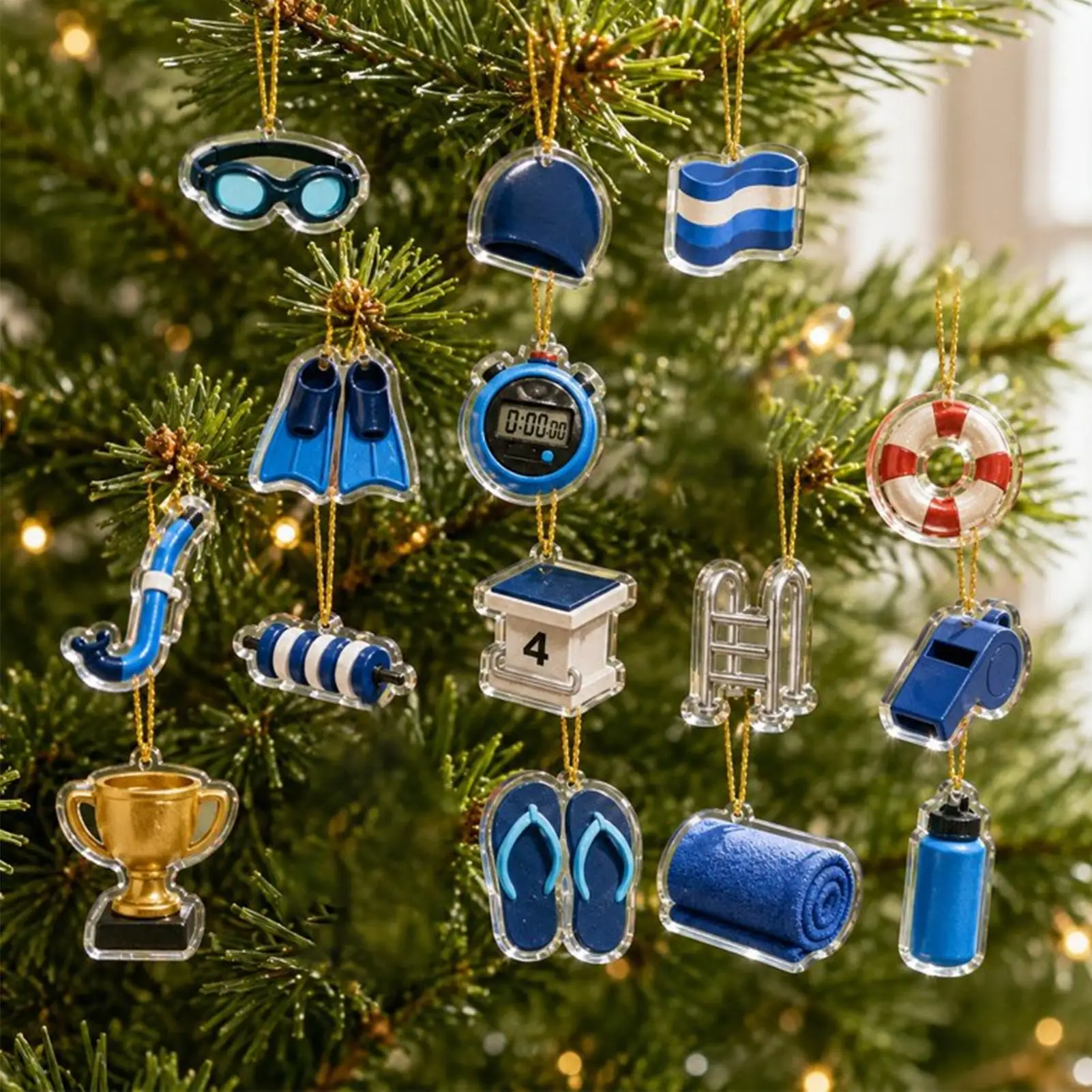 2026 Schwimmender Weihnachts-Adventskalender 24-Tage-Countdown-Geschenk mit 24 Stück 2D Flachen Acryl-Schwimm-Anhängern Weihnachtsbaum-Dekoration