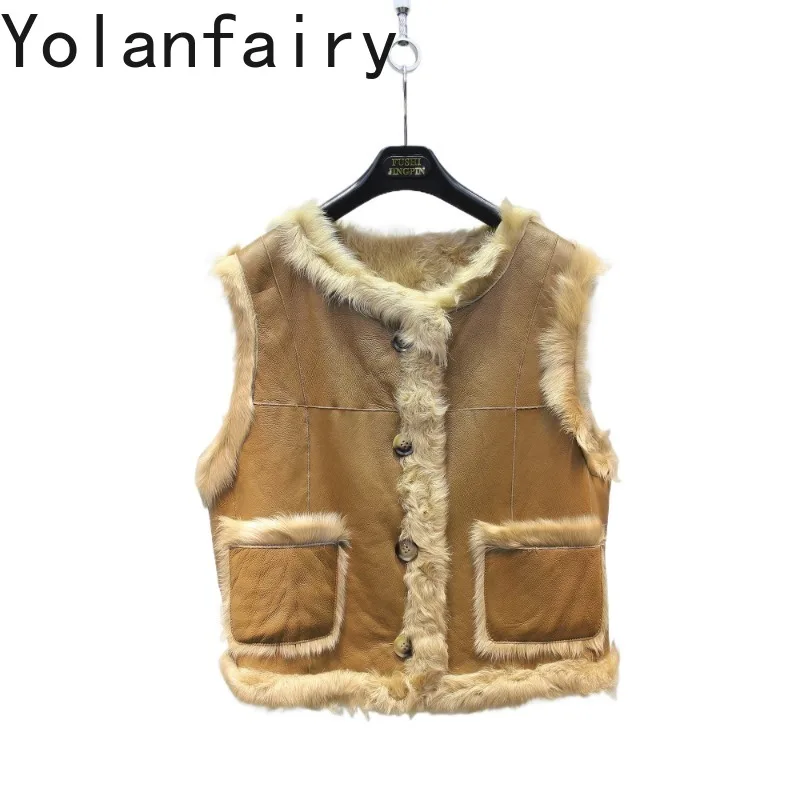 YOLANFAIRY High-end 100% Real Fur Coats Women Luxury Winter Sheepskin Shearling Natural Fur Jacket Genuine Reversible Vest 2026