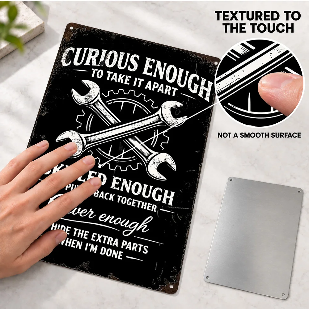 Curious Mechanic Humor Textured Metal Poster Customized Aluminum Sign Modern Typography Wall Art For Study Decor Coworker Gift