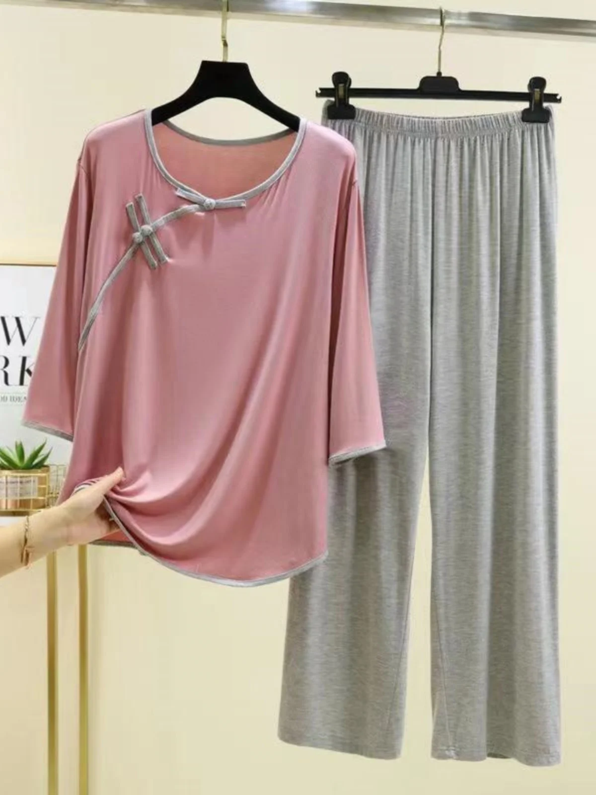 

plus Size Summer Spwear Set Women's Loose Fit Long Pants Svel round Ne Polyester Fabric Faionable plus Size Set