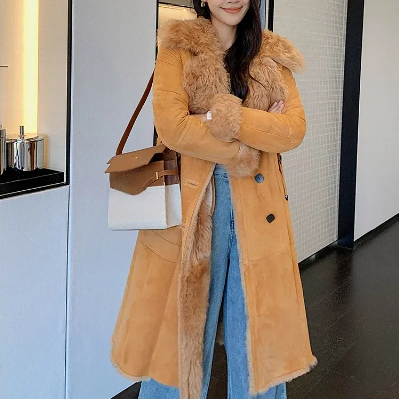 Real Lake Wool Fur Coat Women Elegant Winter Natural Sheep Fur Coats Fashion Long Leather Fur Jacket Korean Outwears New Abrigos