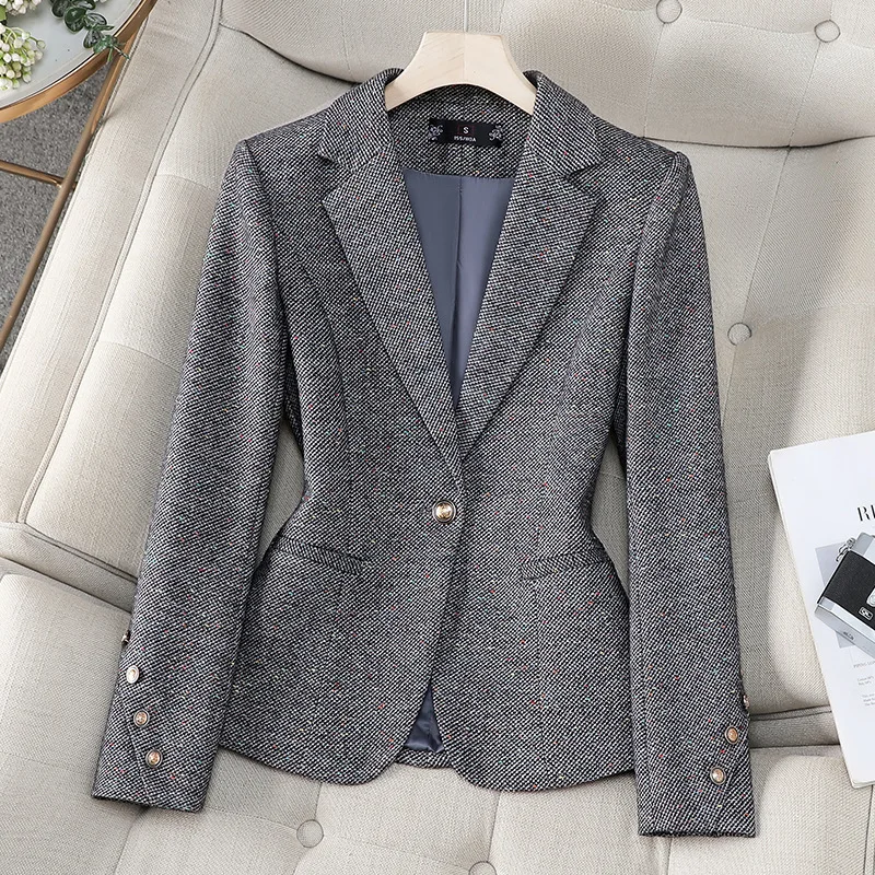 Senhoras do escritório blazer jaqueta feminina manga longa único botão feminino negócios trabalho wear fino casaco formal primavera outono outerwear