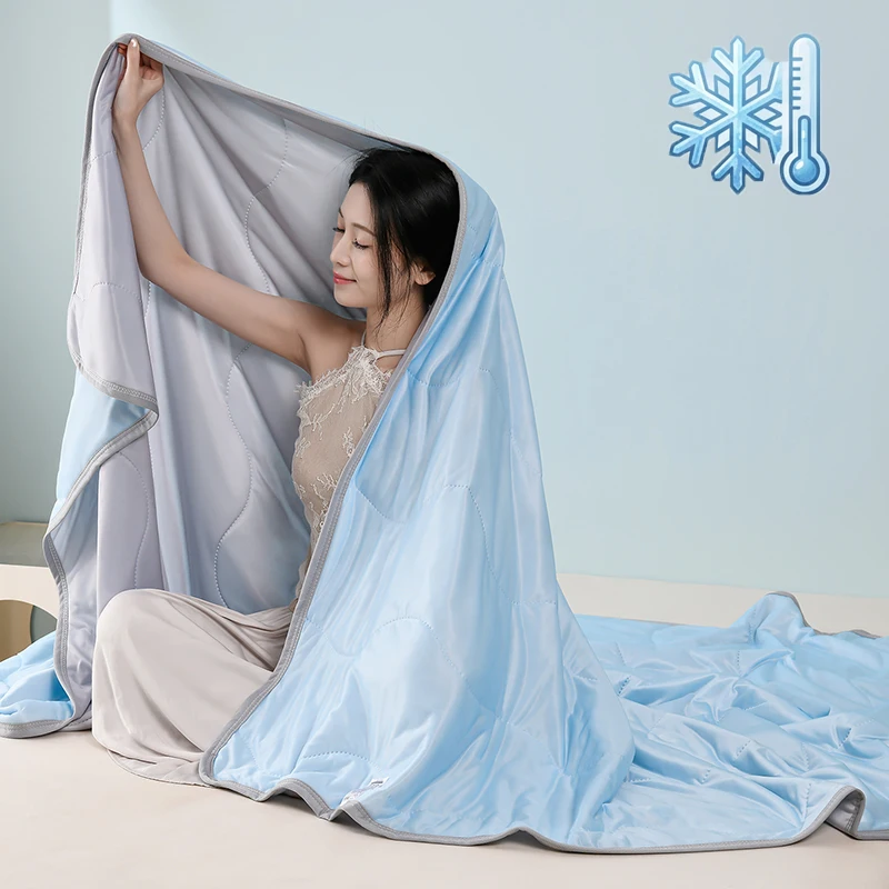 Solid Color Ice Silk Cooling Blanket Summer Breathable Air Conditioner Quilt Double-Sided Cold Comforter For Single Double Bed