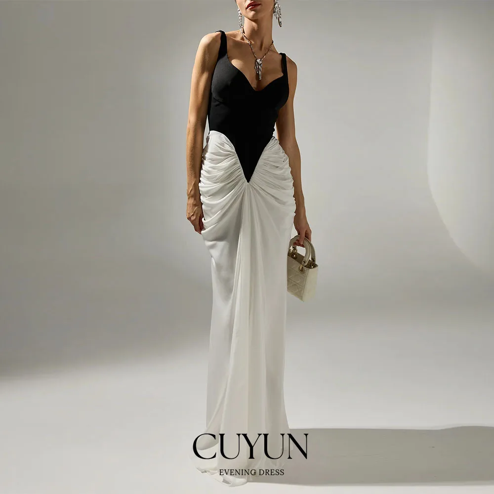 CUYUN Customized Chic Modern Women Evening Dresses Semi-Sweetheart Sleeveless Black and Ivory Party Gown Dinner Banquet Dress