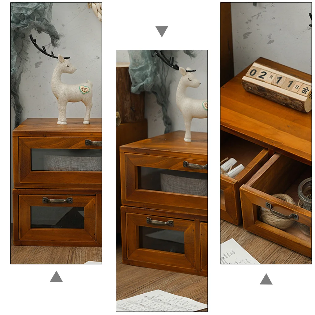 

1pc Retro Monitor Stand Storage Box Wooden Desk Organizer Stationery Case Vintage Laptop Rack Drawer Computer Accessory