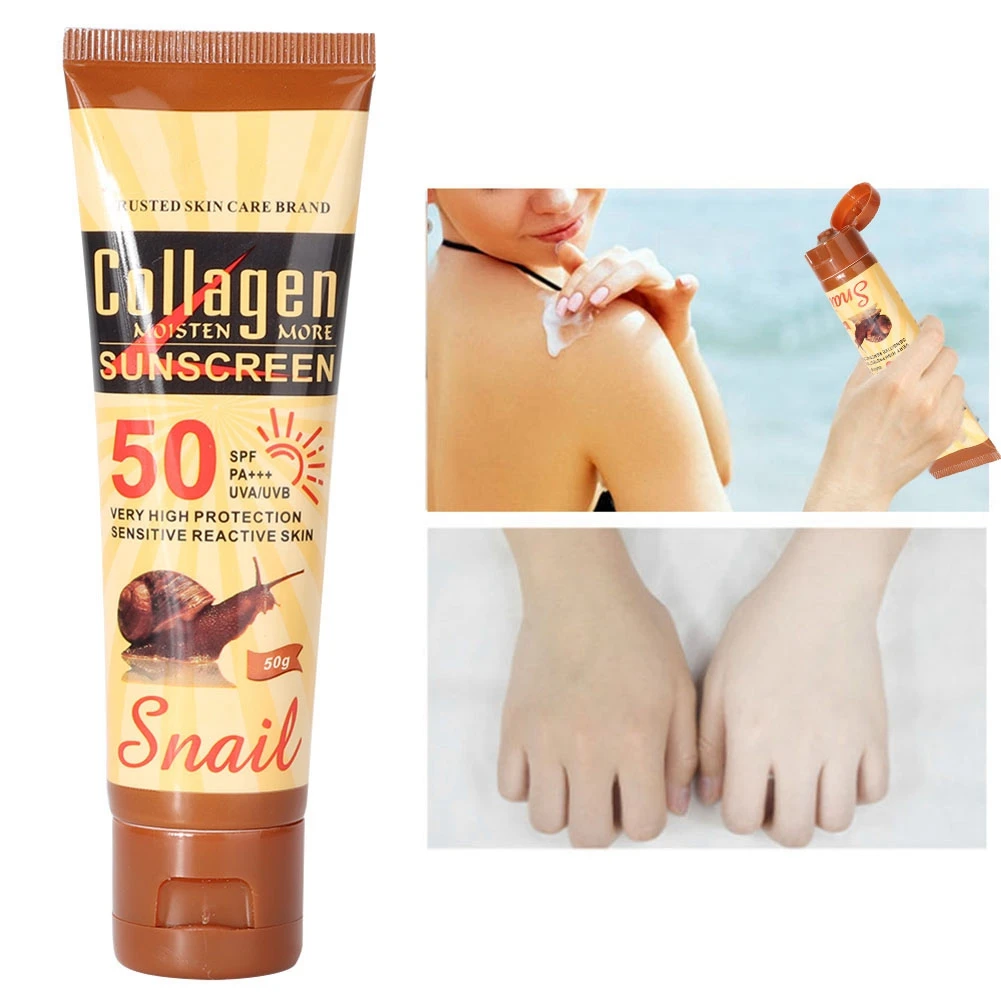 

50g Face Body Sunscreen Cream SPF50 Collagen Snail Non-irritant Whitening Moisturizing Sun Cream Protective Lotion for Women Men