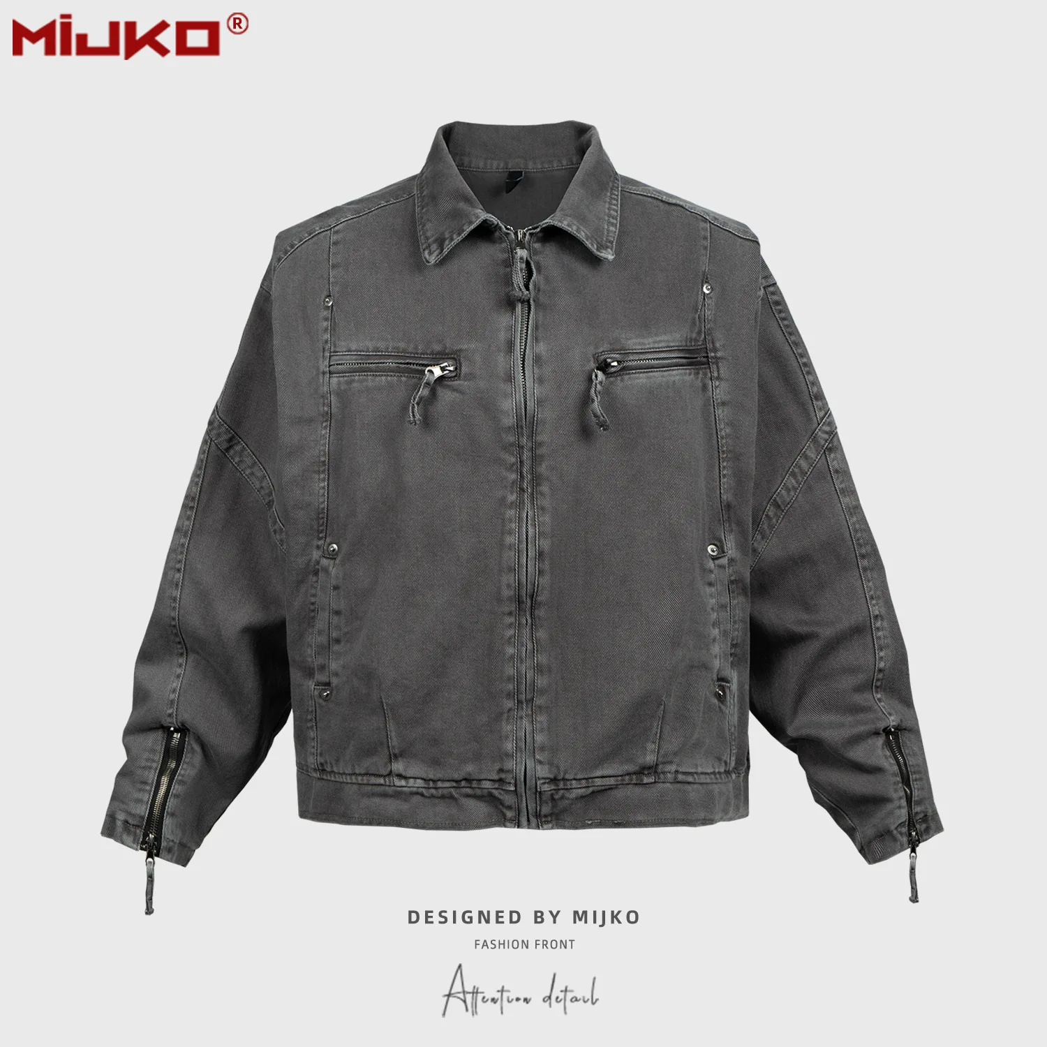 MIJKO Jacket Green Grey Men's and Women's American Retro Washed Make Old Zipper Workwear Jackets Fashion M L XL