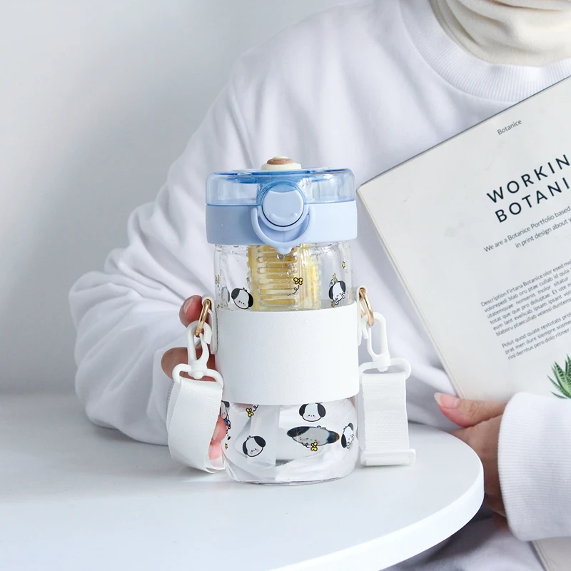 

Kawaii Puppy Glass Water Bottle With Lid And Straw Cute Tea Water Separation Glasses With Tea Infuser Filter Drinkware Water Cup