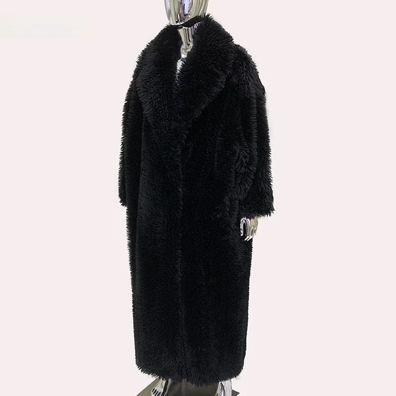 

Oversize Loose Men's Long Fur Coat Bla Long Hair Environmental Leather Ultra-length Simulation Coat for Autumn And Winter
