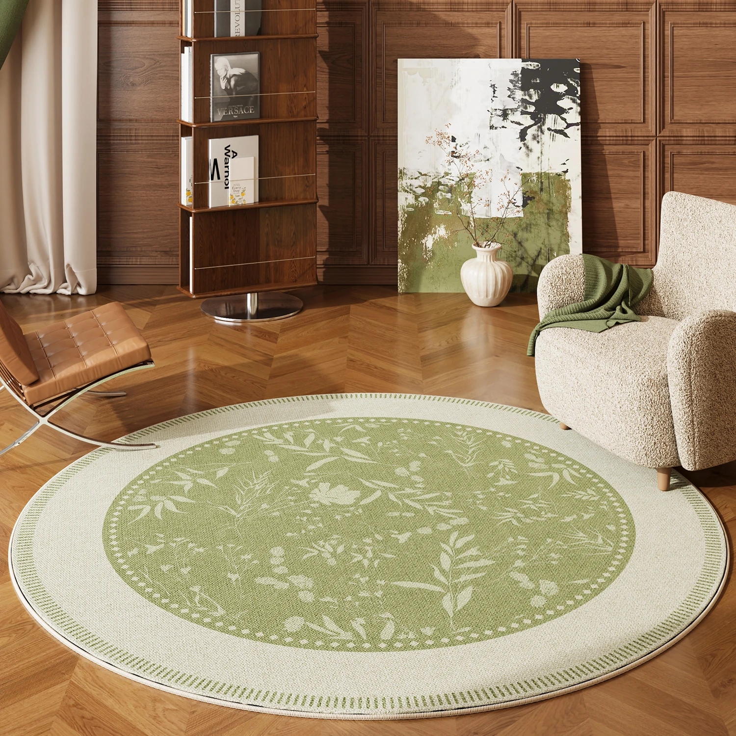 Round Rug – Soft Washable Green Mat for Bedroom, Living Room, Lounge & Cloakroom
