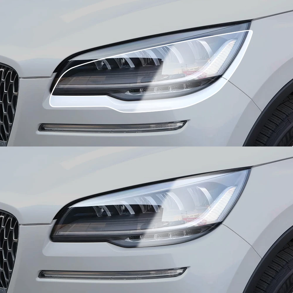 High Gloss Smoke Black Pre-Cut Headlight Protection Film For Lincoln Aviator 2020-2026 TPU PPF Kit Anti-Scratch Vinyl Wrap Cover