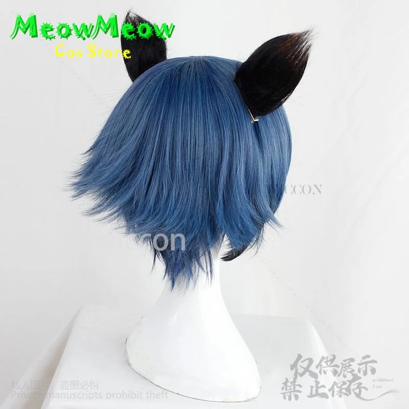 Anime Movie Kagemori Michiru Cosplay BNA Furry Wig Earwear Blue Short Hair Synthetic BRAND NEW ANIMAL Halloween Xmas Role Play