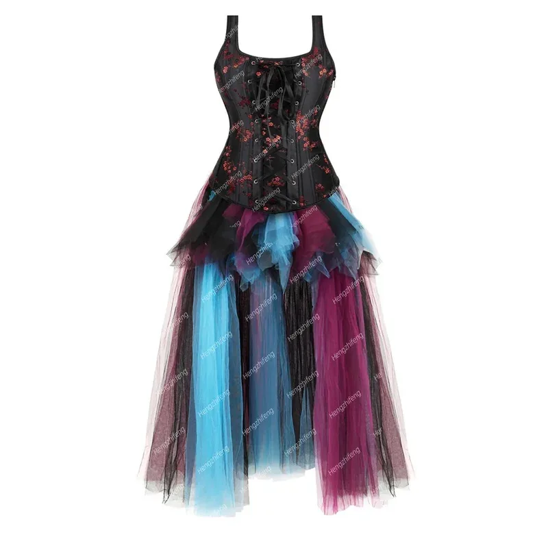 

XT8Corset Dress Plus Size Floral Embroidery Corsets Body Shaper Bustiers with Straps Bustier Zipper Side Corsage Gothic CloXT6@!