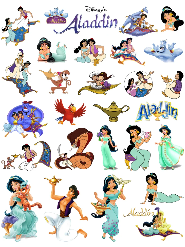 Disney cartoon animation Aladdin printing for clothes Jasmine Princess clothes patches thermo-stickers for children