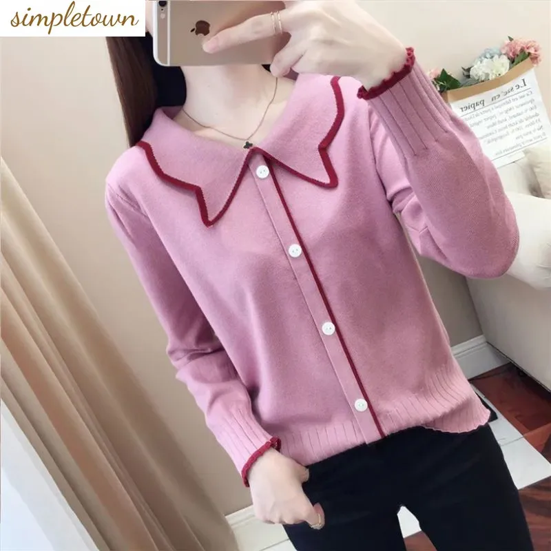 

2023 Autumn/Winter Korean Version New Large Sweater Knitted Sweater Reduced Age Loose Contrast Knitted Sweater