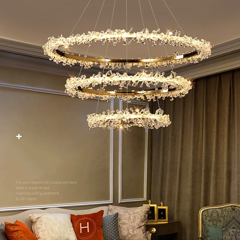 Modern golden crystal ceiling chandelier round LED chandelier for living room dining room hall indoor luxury ceiling lighting