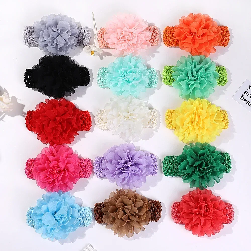 0-3Y KIDS BOWS Headbands Chiffon Flower Soft Strecth Hair Band Handmade for Baby Newborns Head Tie Infants Babe Hair Accessories