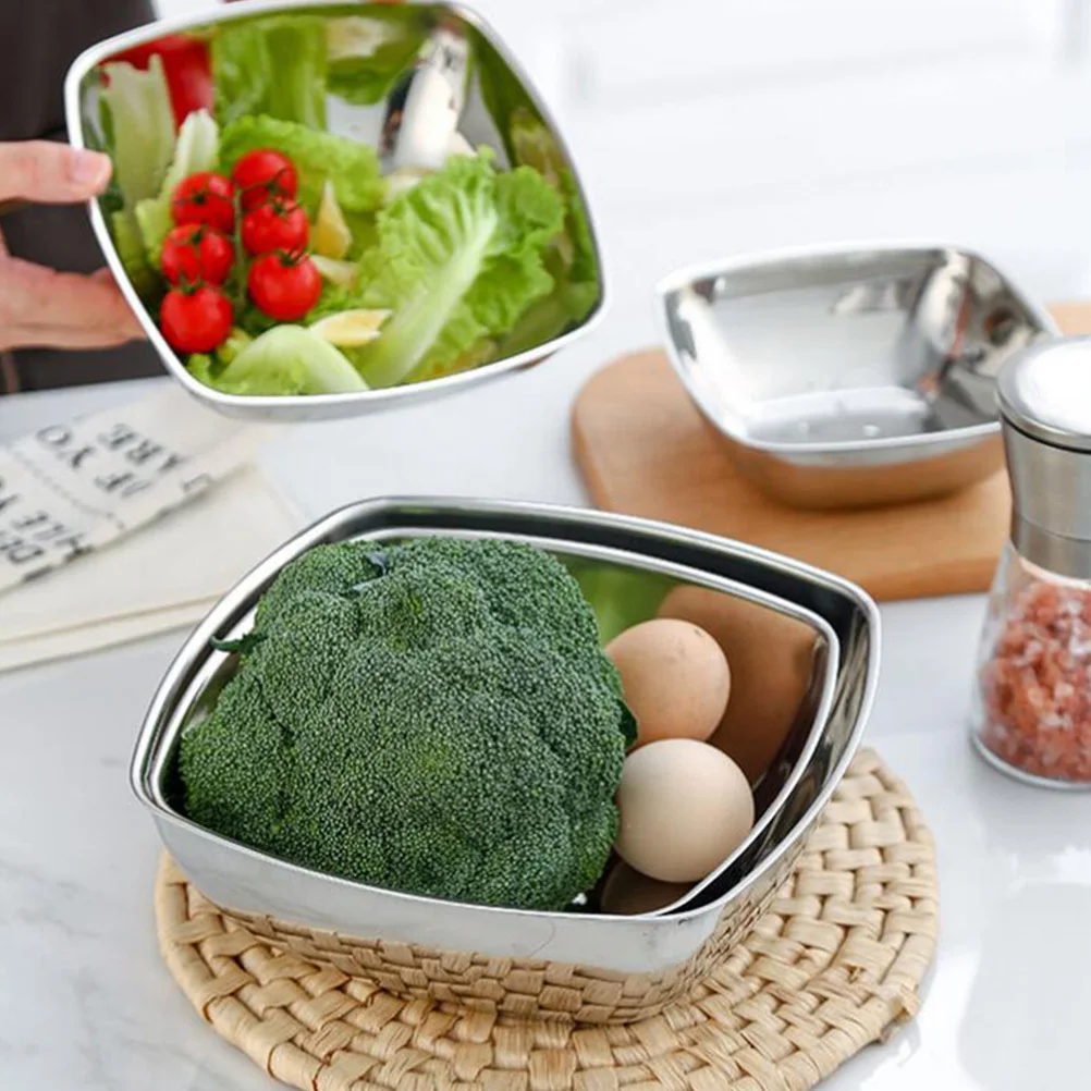 

1Pcs Stainless Steel Square Seasoning Bowl Salad Rice Soup Fruit Bowl for Home Restaurant Use Cooking Pot
