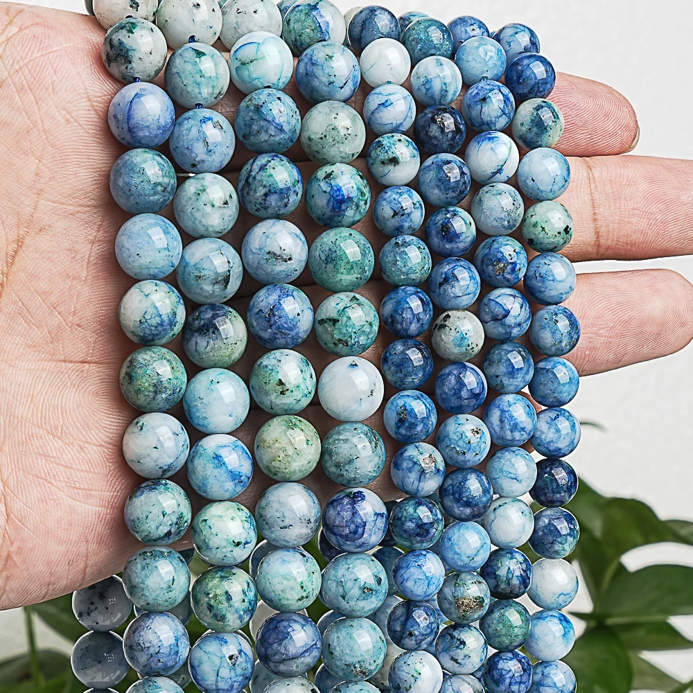 Chrysocolla biru alami manik-manik longgar batu bulat helai manik untuk membuat perhiasan DIY gelang kalung aksesoris 8/10MM