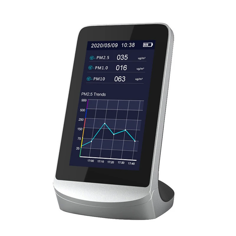 室内空気品質モニター、ポータブル、リアルタイム PM2.5、PM1.0、CO2、PM10、揮発性化合物、TVOC、ホルムアルデヒド、