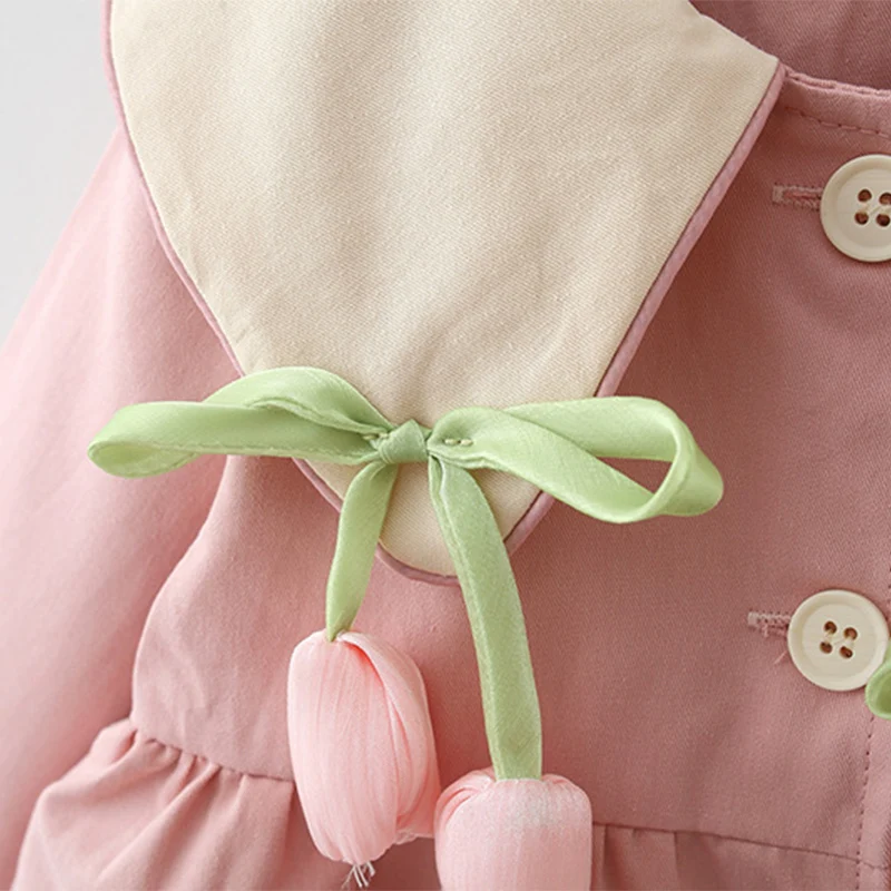 Spring And Autumn Flower Solid Color Baby Girl Coat Cute Girl Windbreaker Top Girl Clothing