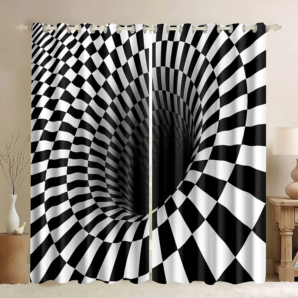 

Abstract Window Blackout Curtains Black and White Checkered Art Abstract Geometry Print Rod Pocket for Living Room 1 Panel