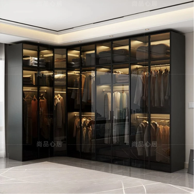 Aufbewahrungsschrank, Kleiderschrank mit Glastür, L-förmiger Eck-Kleiderschrank, moderner Kleiderschrank, tragbarer Schrank-Organizer, Guarda Roupa-Möbel