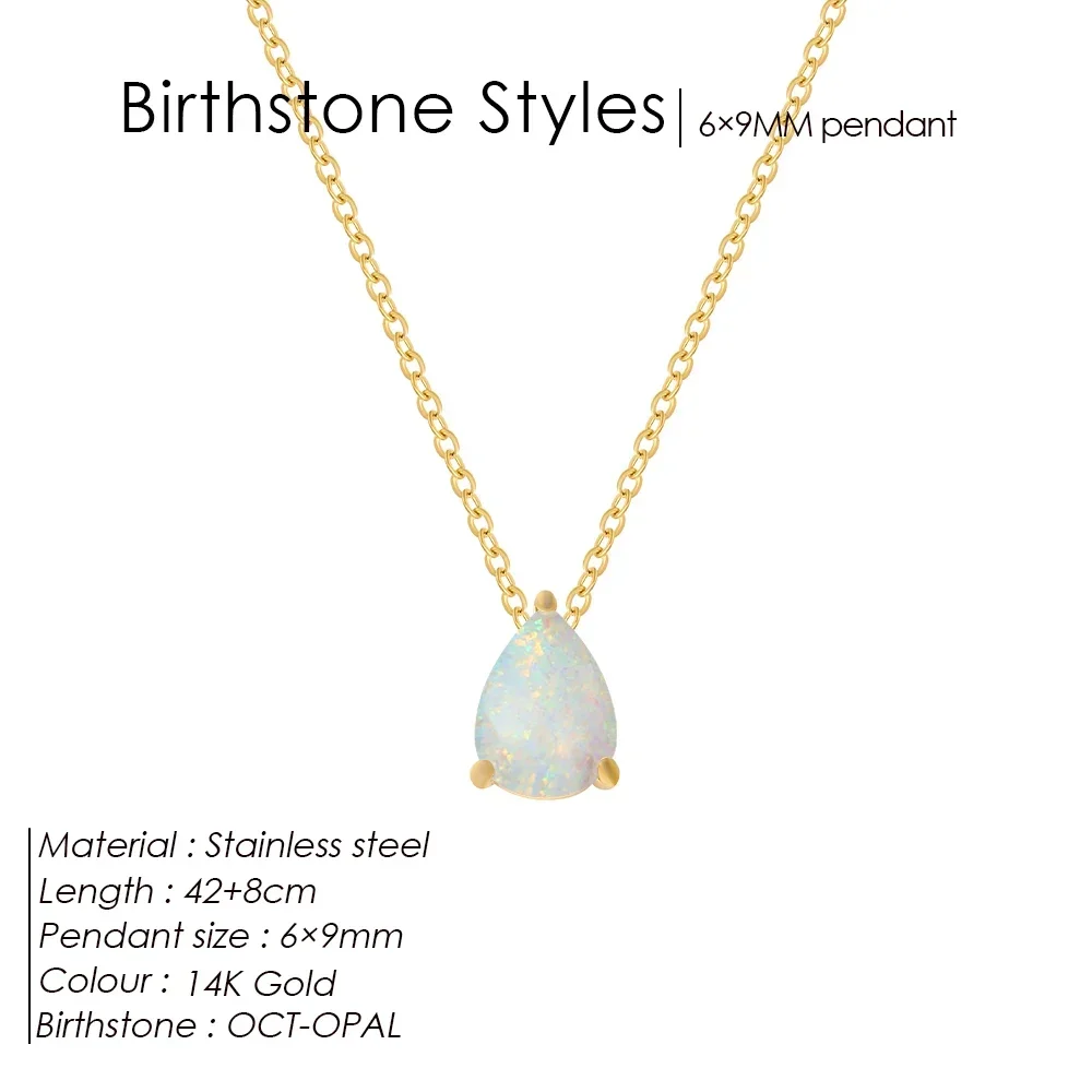 women Hot Sale Shiny Crystal Necklace Stainless Steel Teardrop Zirconia Pendant Women\'s Birthstone Collarbone Chain Wholesale