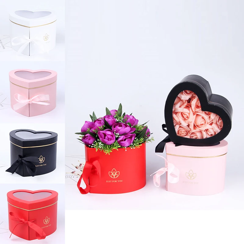 Heart Shaped Double Layer Rotating Gift Box Pvc Window Pening Flower Box Wedding Party Flower Cardboard Creative Color Box