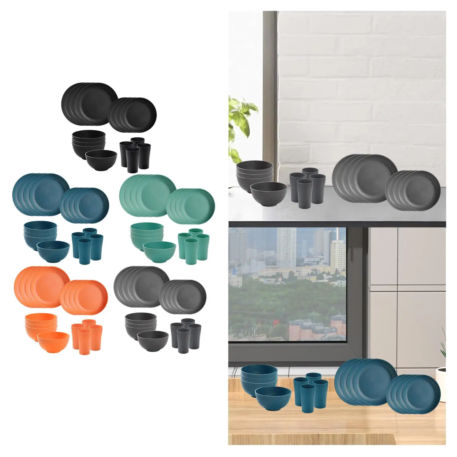 16Pcs Dinnerware Sets Dessert Plates for 4 Dishwasher Microwave Round Dishes Non Breakable for Hotel RV Outdoor Camping Home